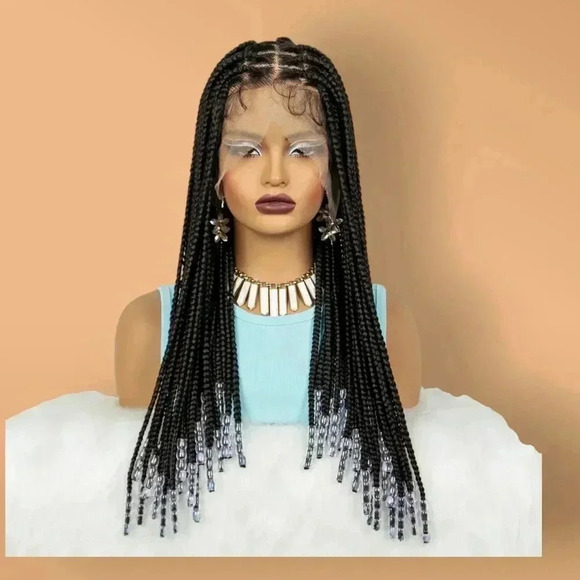 Knotless Box Braids,  full lace braided wig with bead Natural Baby Hair, 20 " - Picture 9 of 9